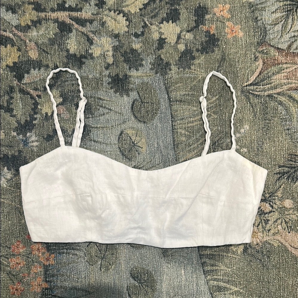 Reformation White linen Cropped Tank Top
